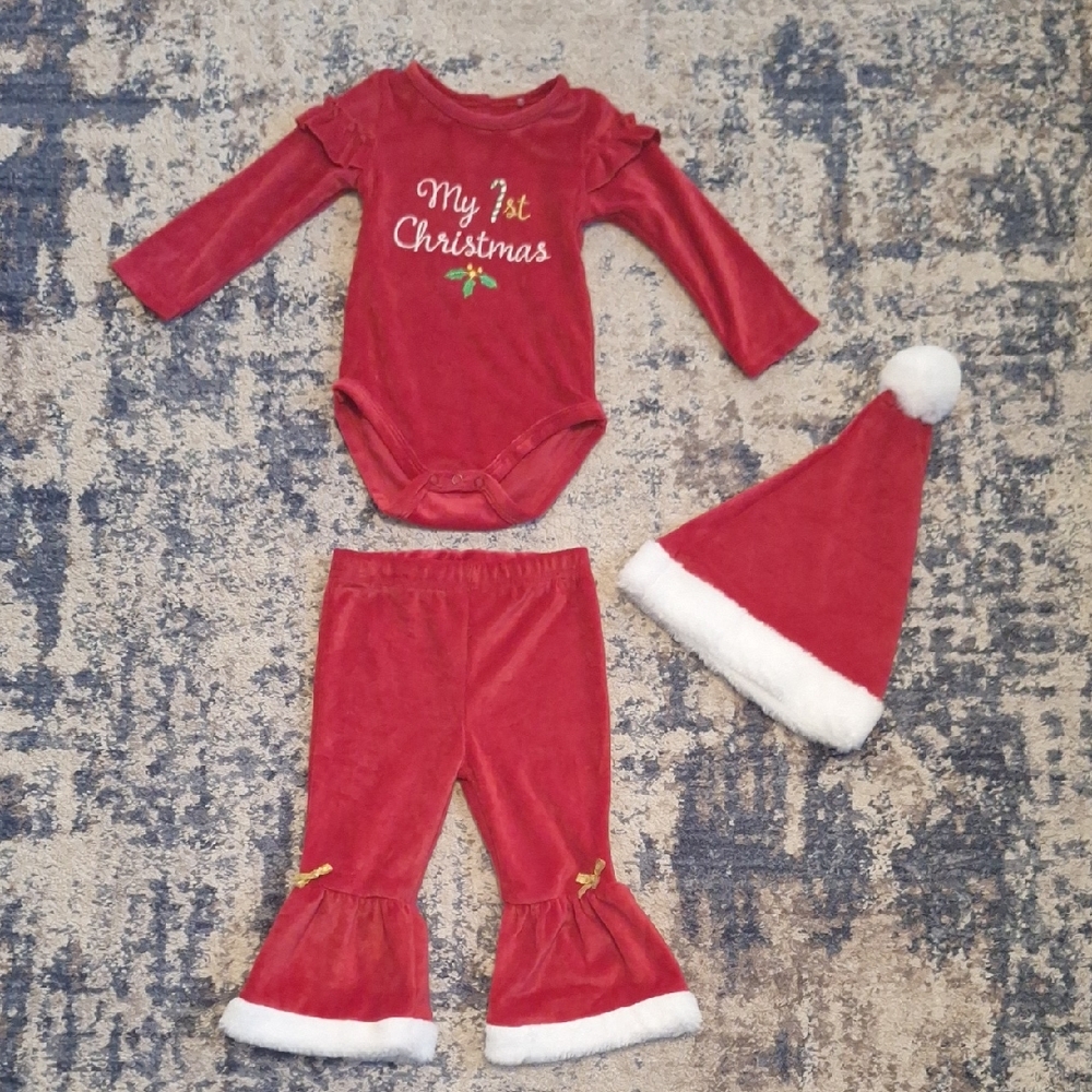 Baby Starters Baby Girl's 3-piece Christmas Velvet Outfit Set Size 12 Months